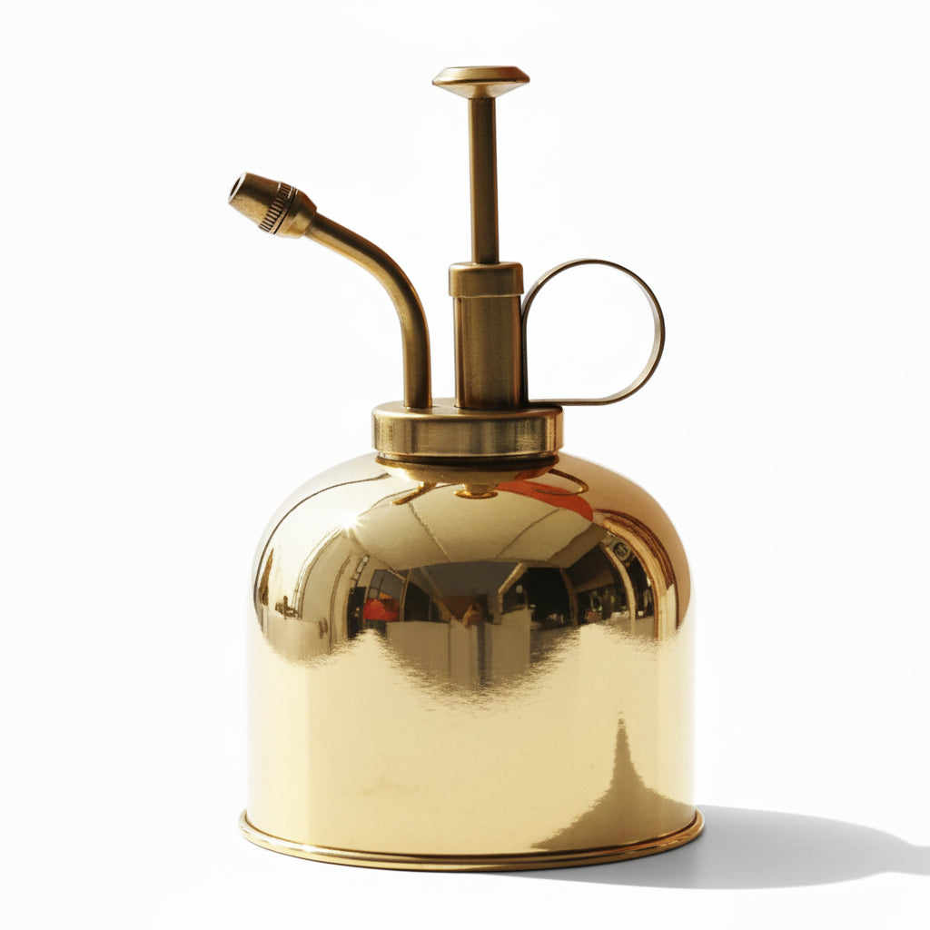Gold-colored mist sprayer on a white background