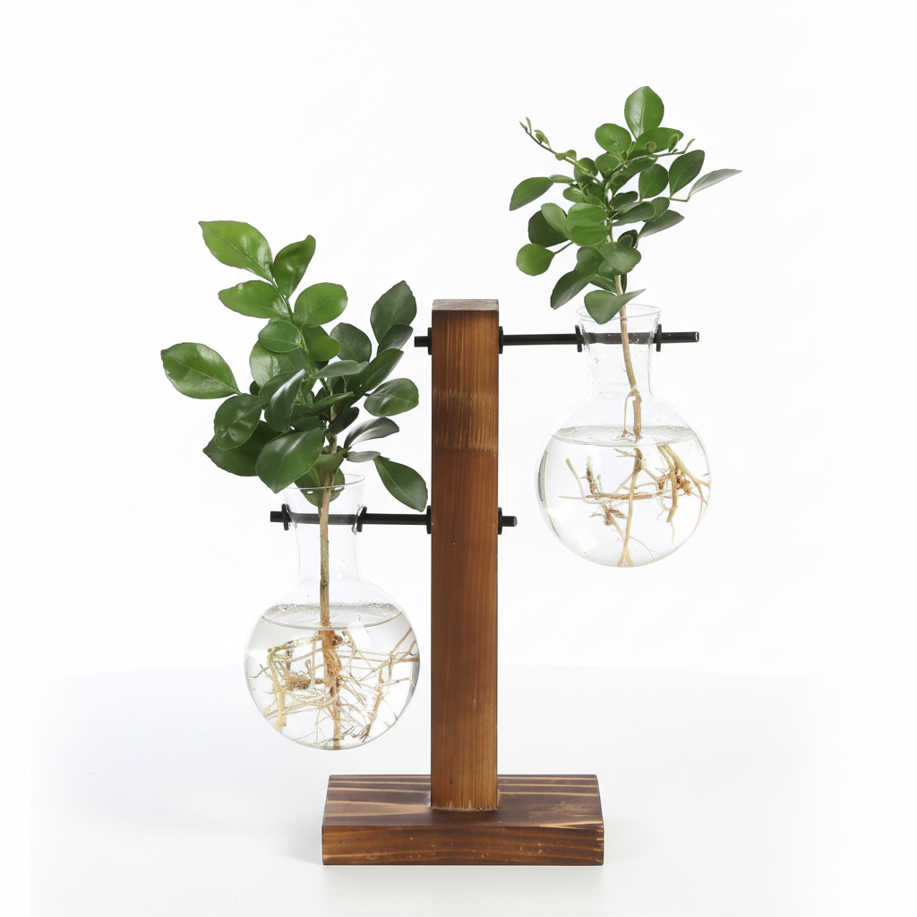 Studio shot of wooden plant propagation station